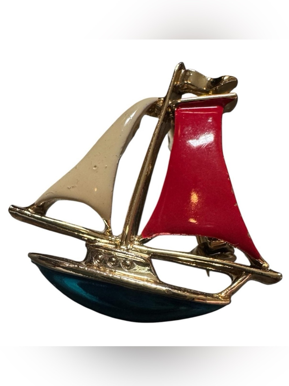 ⛵️❤️VTG 80s Gerry’s Red Blue & Gold Coastal Sailboat Brooch Pin